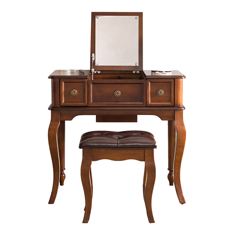 Traditional Flip-Top Vanity Dressing Table Wooden Makeup Vanity Set