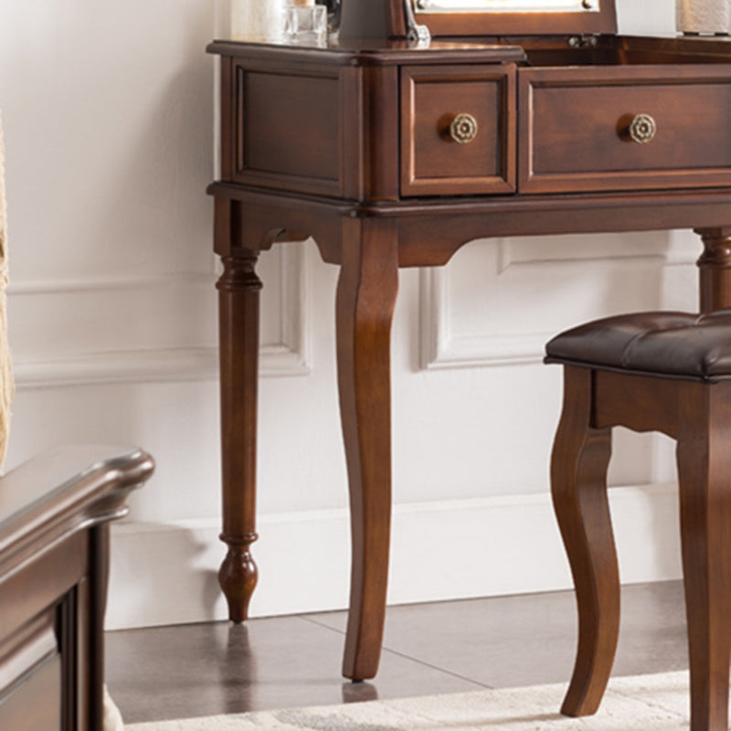 Traditional Flip-Top Vanity Dressing Table Wooden Makeup Vanity Set