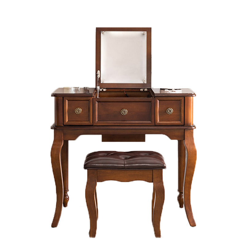 Traditional Flip-Top Vanity Dressing Table Wooden Makeup Vanity Set