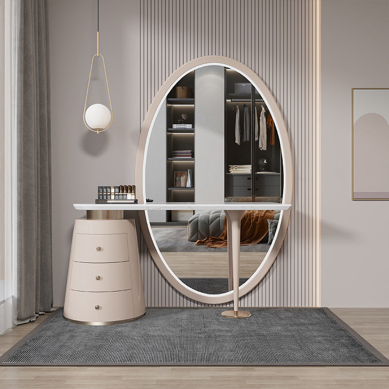 Modern Makeup Vanity Set With Three Drawer in Light Brown for Bedroom