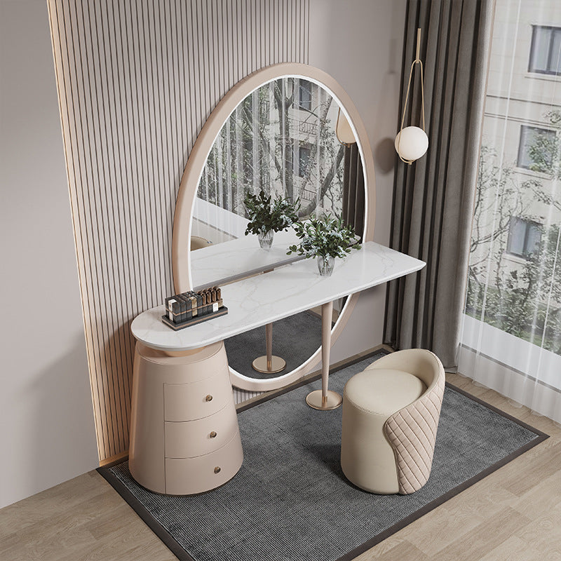 Modern Makeup Vanity Set With Three Drawer in Light Brown for Bedroom