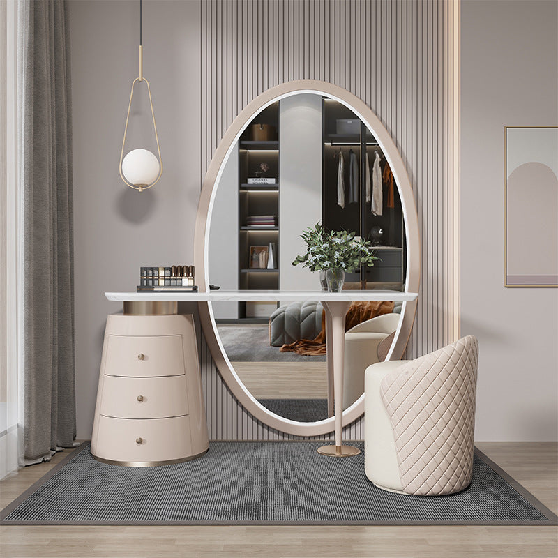 Modern Makeup Vanity Set With Three Drawer in Light Brown for Bedroom