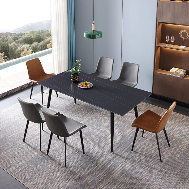 Black Metal Frame Industrial Rectangle Dining Table Sintered Stone Table for Home