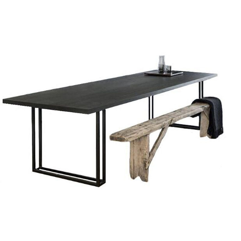 Industrial Dinning Table with Black Wood Rectangle Dining Table for Kitchen