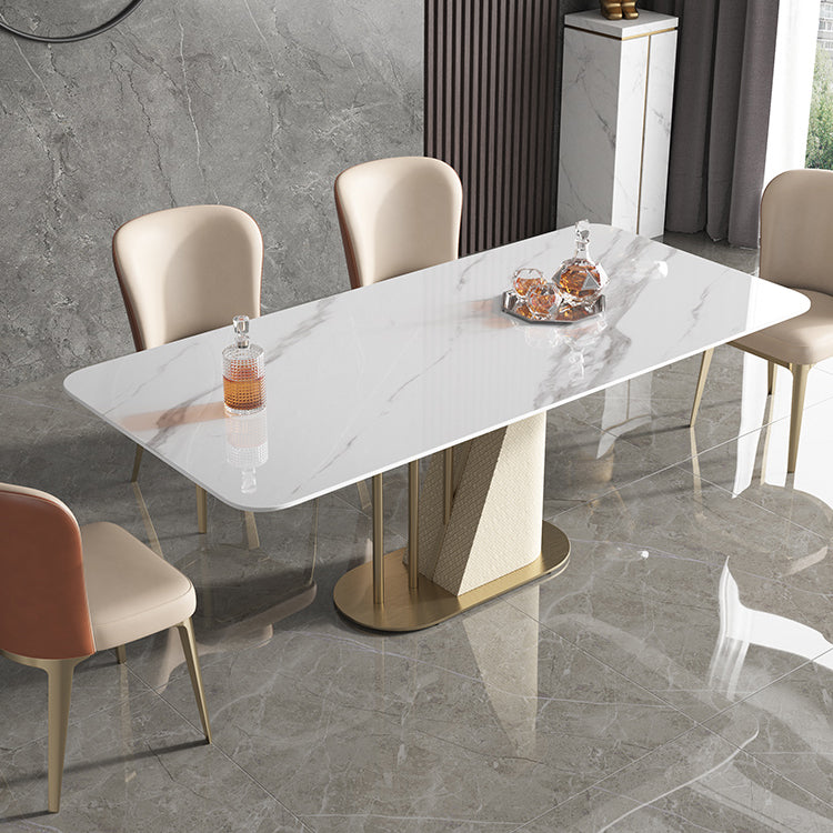 Gold Pedestal Casual Dining Table Traditional Luxury Rectangle Dining Table