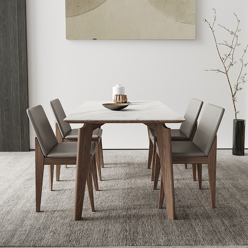 Sintered Stone Top Dining Table Modern Rectangle Table with 4 Ash Wood Legs