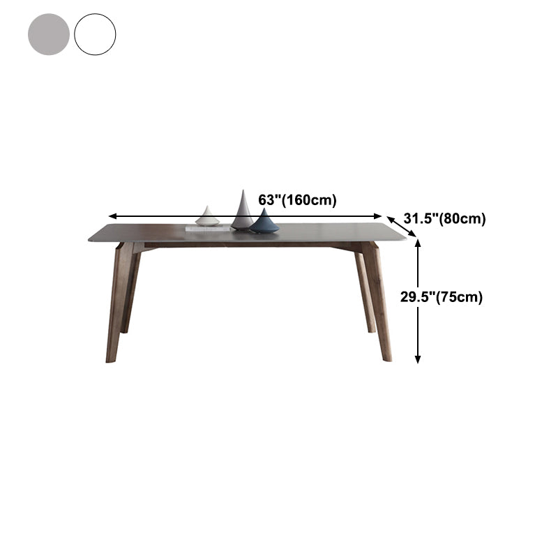 Sintered Stone Top Dining Table Modern Rectangle Table with 4 Ash Wood Legs