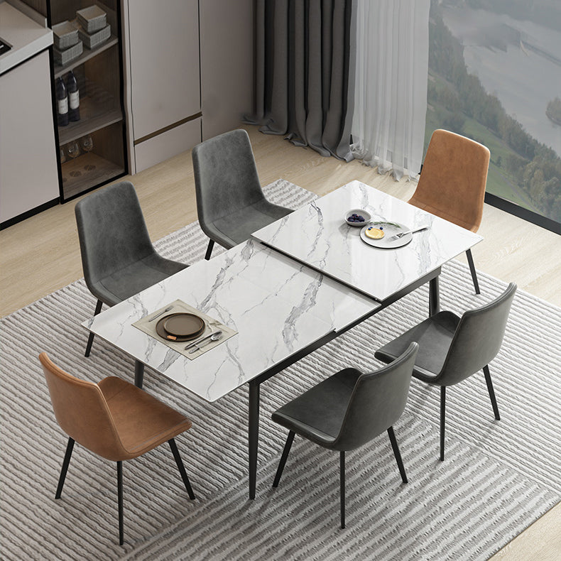 Industrial Rectangle Dining Site Table Stone Top Extendable Trestle Dining Table