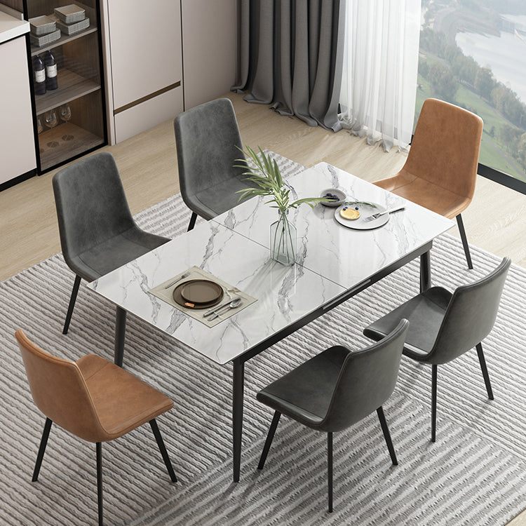 Industrial Rectangle Dining Site Table Stone Top Extendable Trestle Dining Table