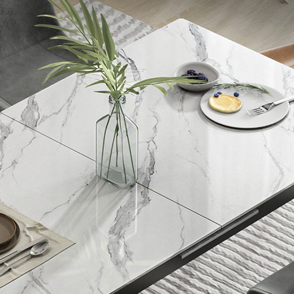 Industrial Rectangle Dining Site Table Stone Top Extendable Trestle Dining Table