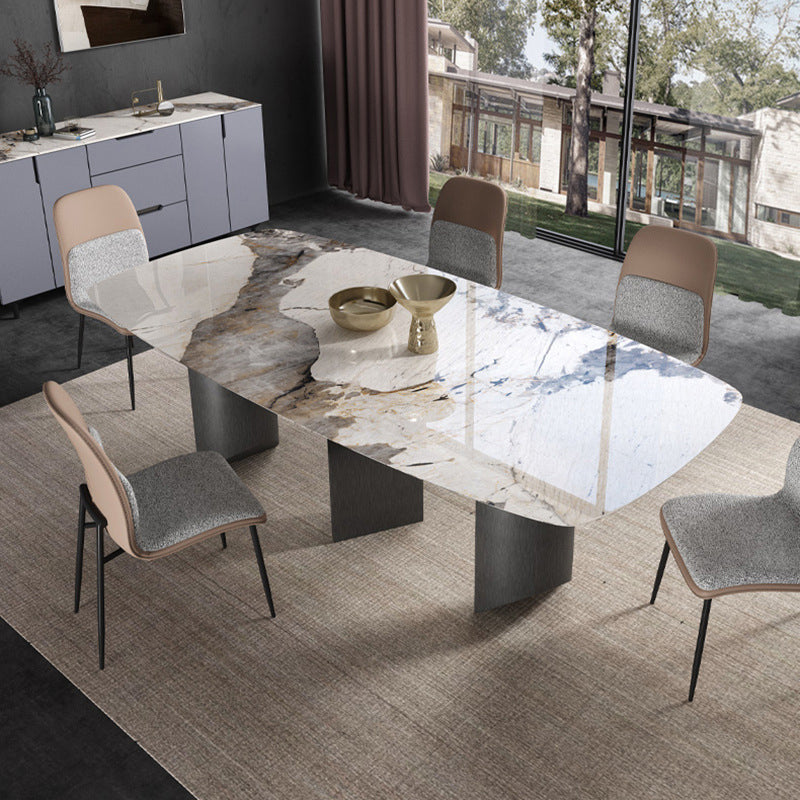 Rectangle Sintered Stone Top Table Modern Grey Metal Base Table
