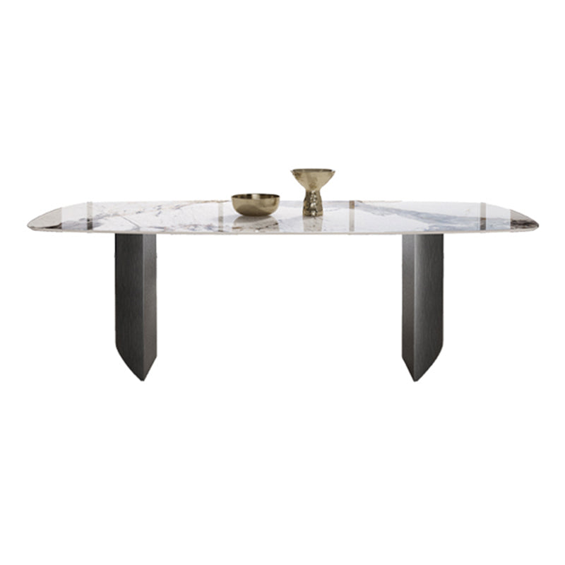 Rectangle Sintered Stone Top Table Modern Grey Metal Base Table