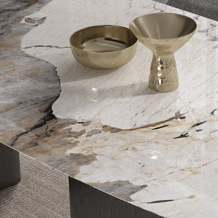 Rectangle Sintered Stone Top Table Modern Grey Metal Base Table