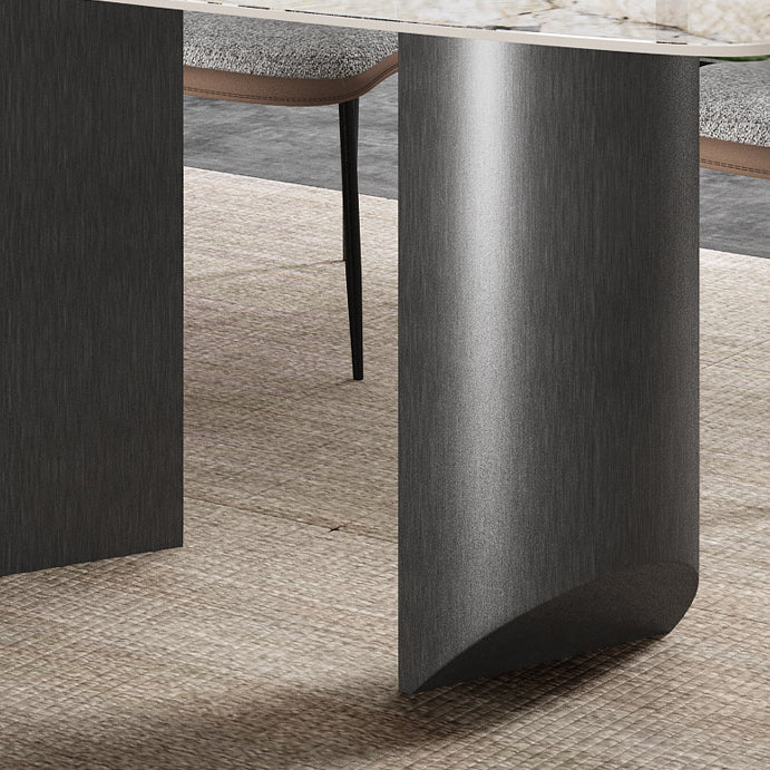 Rectangle Sintered Stone Top Table Modern Grey Metal Base Table