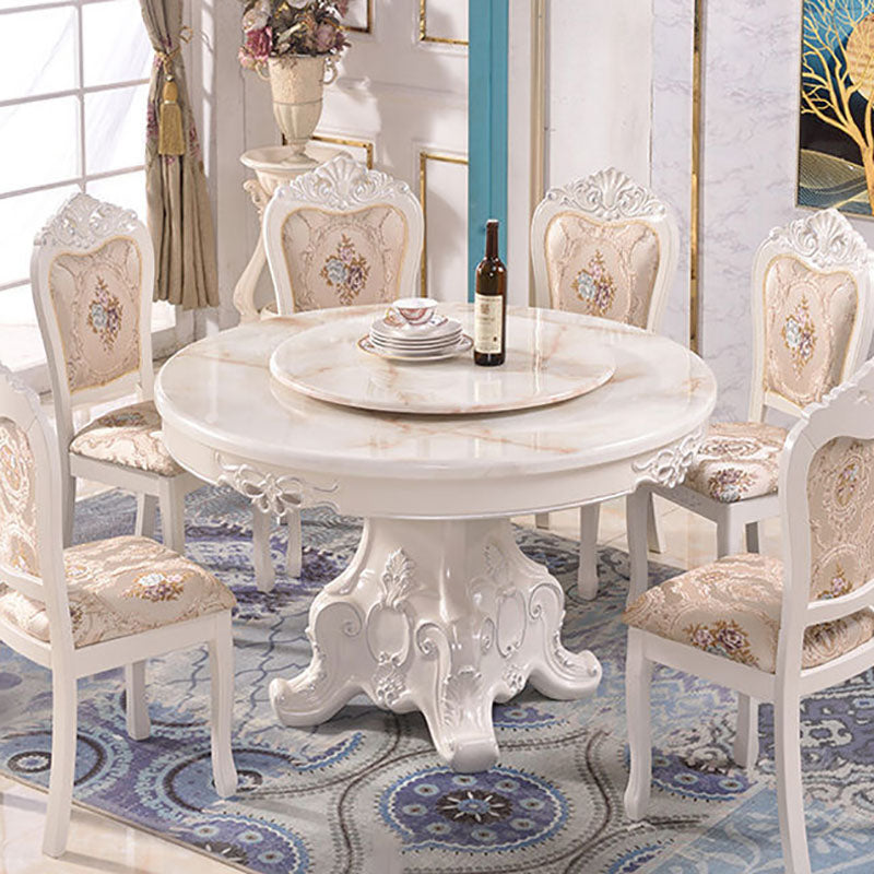 Stone Top Dining Table Round Table with Pedestal Base in White