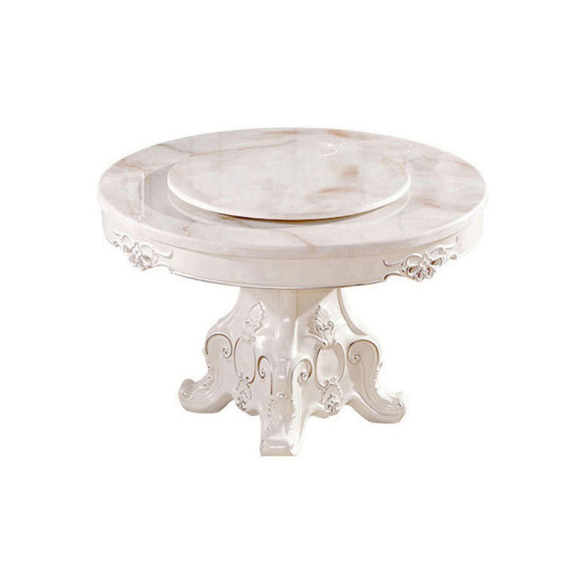 Stone Top Dining Table Round Table with Pedestal Base in White