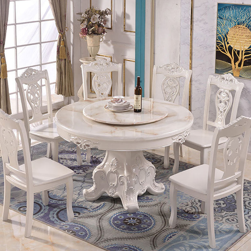 Stone Top Dining Table Round Table with Pedestal Base in White
