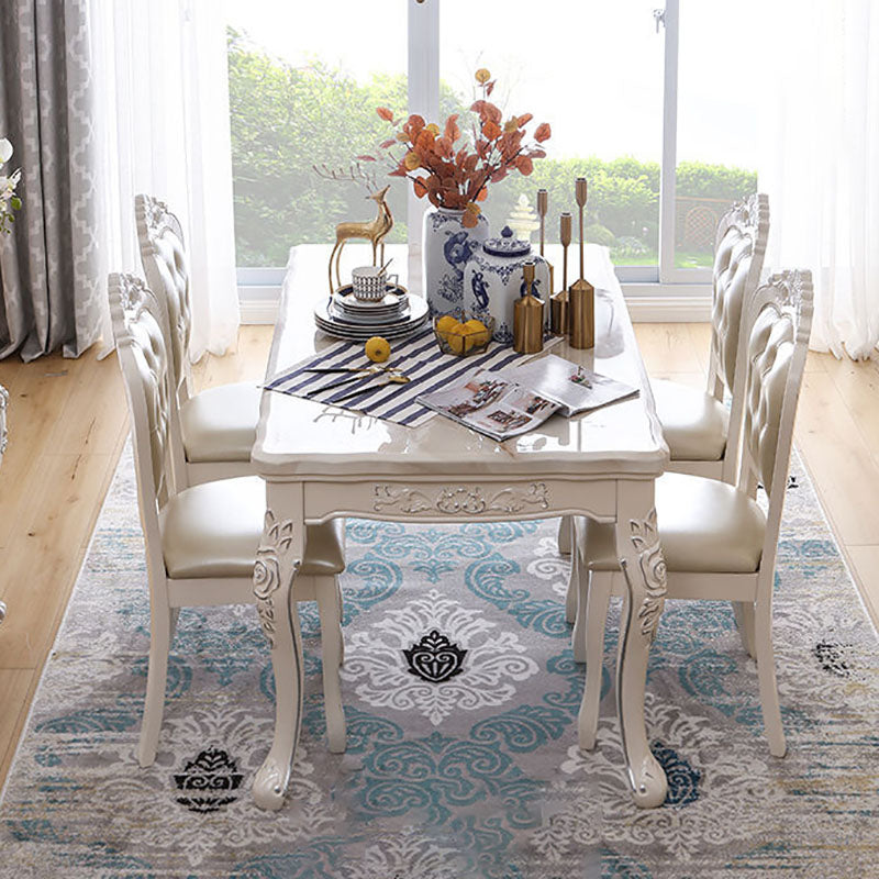 Stone Top Dining Table Rectangle Dining Table with 4 Wood Legs