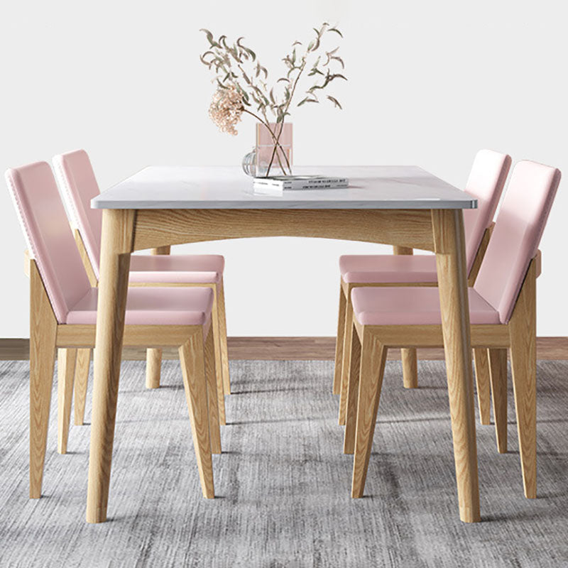 White Stone Top Table Mid-Century Modern Dining Table with 4 Wood Legs