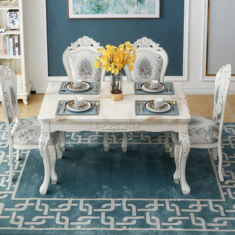 White Stone Top Dining Table Rectangle Dining Table with 4 Wood Legs