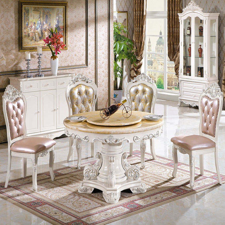 White Stone Top Dining Table Round Dining Table with Pedestal Base