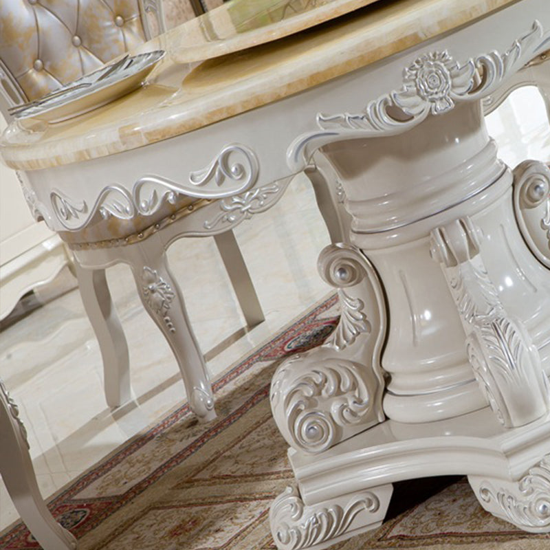 White Stone Top Dining Table Round Dining Table with Pedestal Base