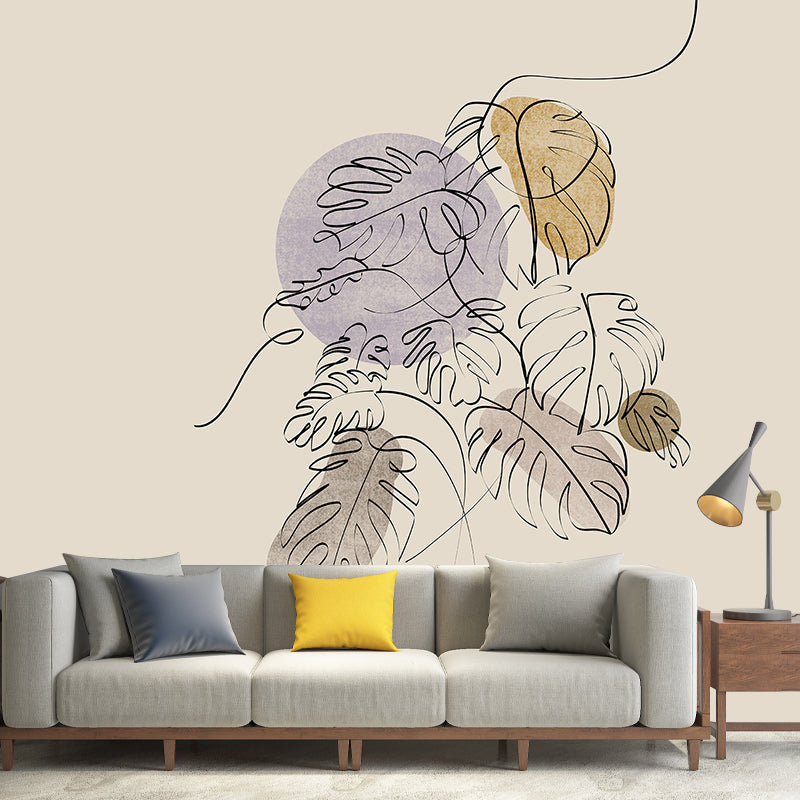 Illustration Stain Resistant Mural Wallpaper Plants Sleeping Room Wall Mural