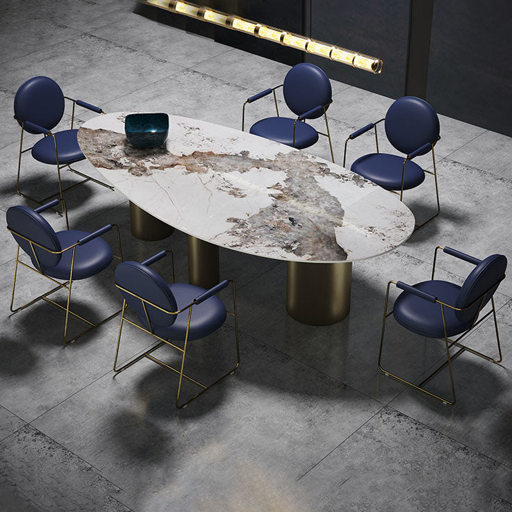 SinteredStoneTop Dining Table Luxury Oval Gold Metal Base Table