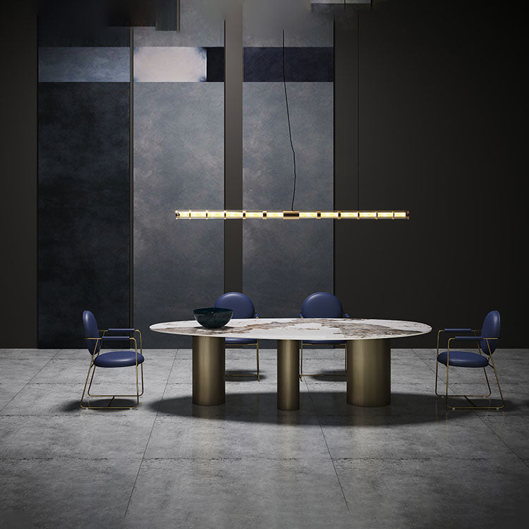 SinteredStoneTop Dining Table Luxury Oval Gold Metal Base Table