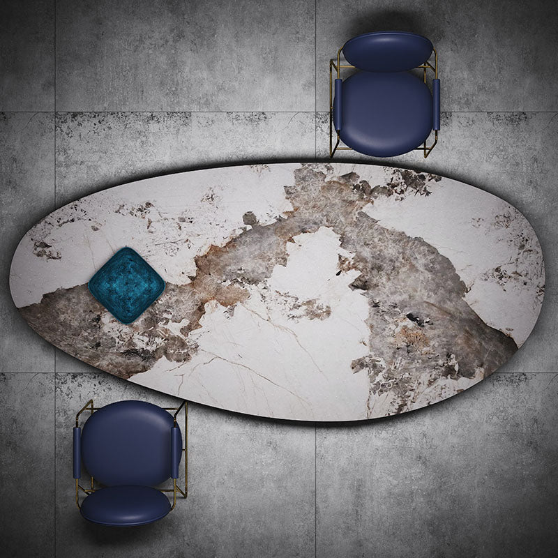 SinteredStoneTop Dining Table Luxury Oval Gold Metal Base Table