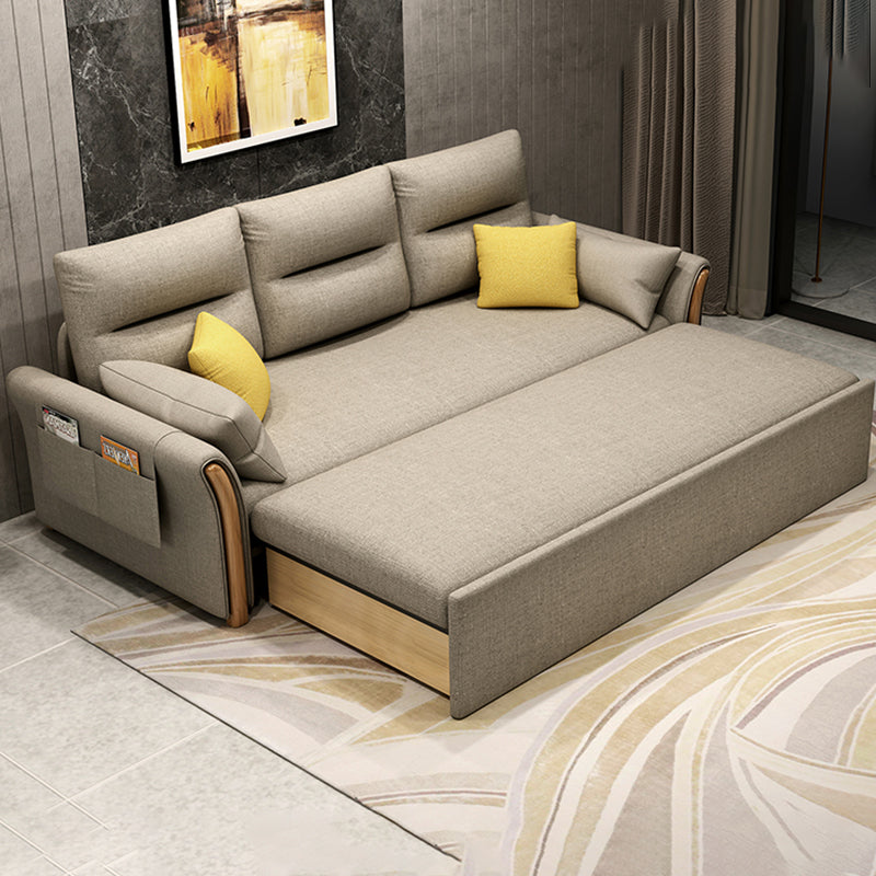 Contemporary Cotton Blend Convertible Flared Arm Couch Bed with Pillows