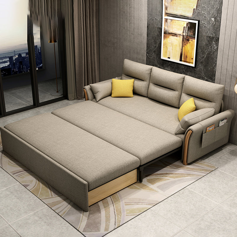 Contemporary Cotton Blend Convertible Flared Arm Couch Bed with Pillows