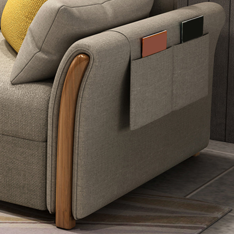 Contemporary Cotton Blend Convertible Flared Arm Couch Bed with Pillows