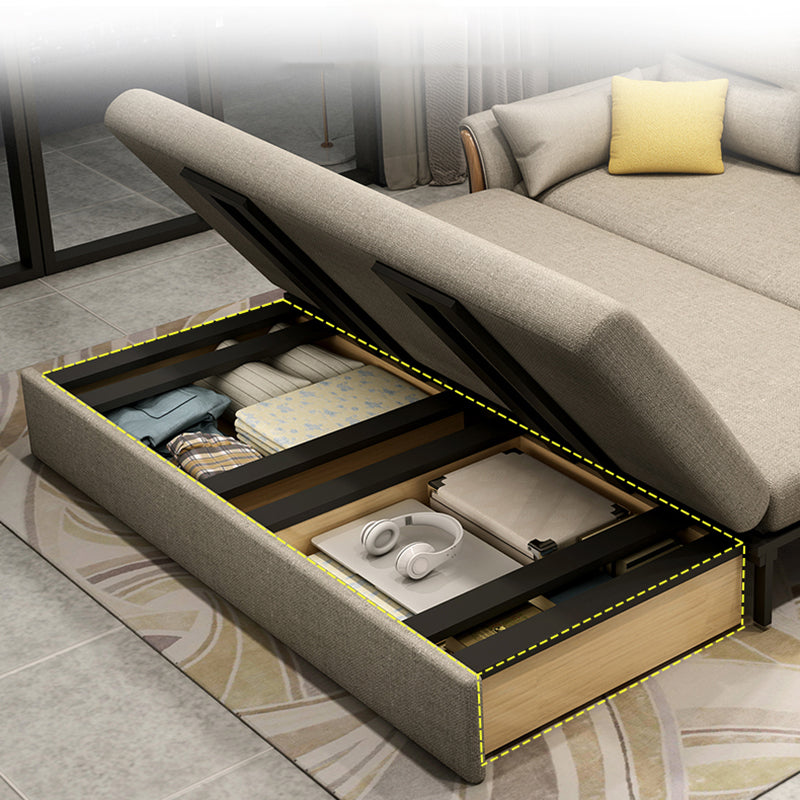 Contemporary Cotton Blend Convertible Flared Arm Couch Bed with Pillows