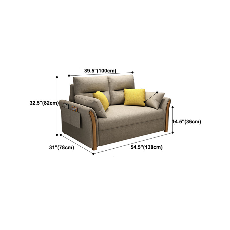 Contemporary Cotton Blend Convertible Flared Arm Couch Bed with Pillows