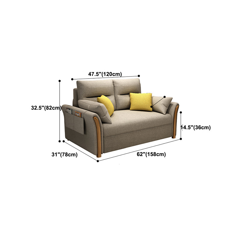 Contemporary Cotton Blend Convertible Flared Arm Couch Bed with Pillows