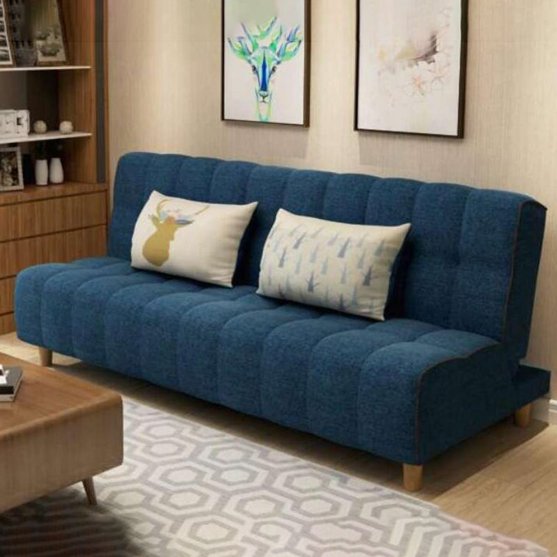 Cotton Blend and Faux Leather Contemporary Armless Couch Bed