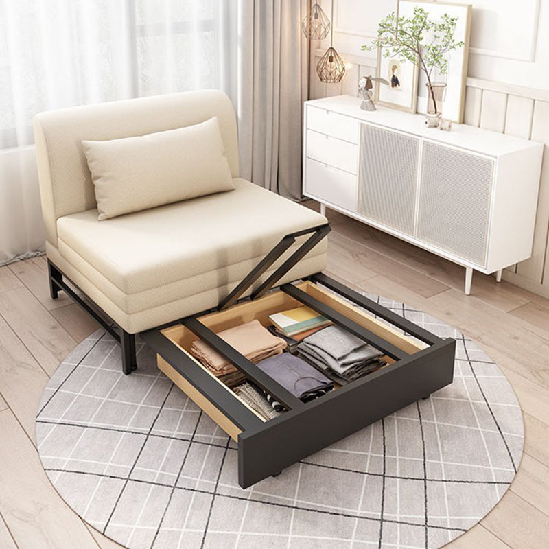 Creamy-white Contemporary Linen Armless Sofa Bed Standard Sofa for Living Room