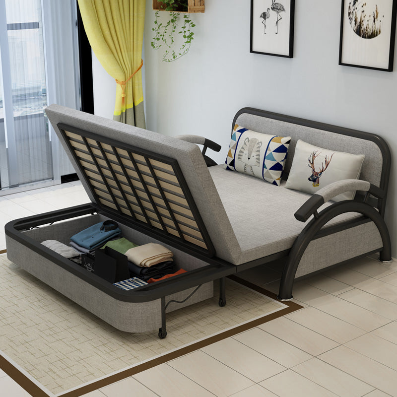 Grey Contemporary Linen Square Arm Sofa Bed Standard Washable Sofa for Living Room