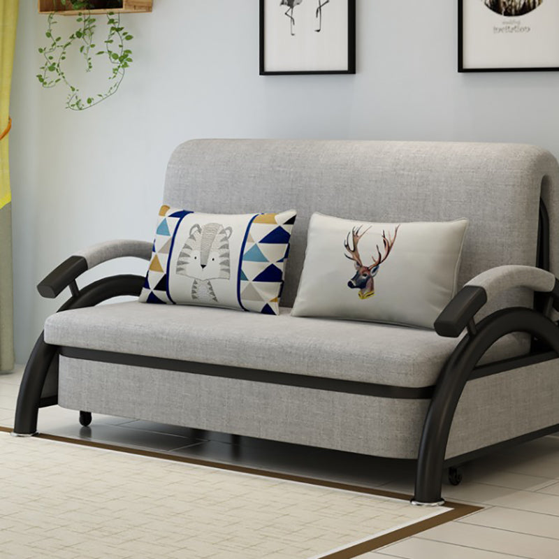 Grey Contemporary Linen Square Arm Sofa Bed Standard Washable Sofa for Living Room