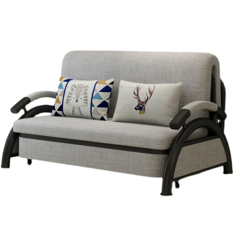 Grey Contemporary Linen Square Arm Sofa Bed Standard Washable Sofa for Living Room