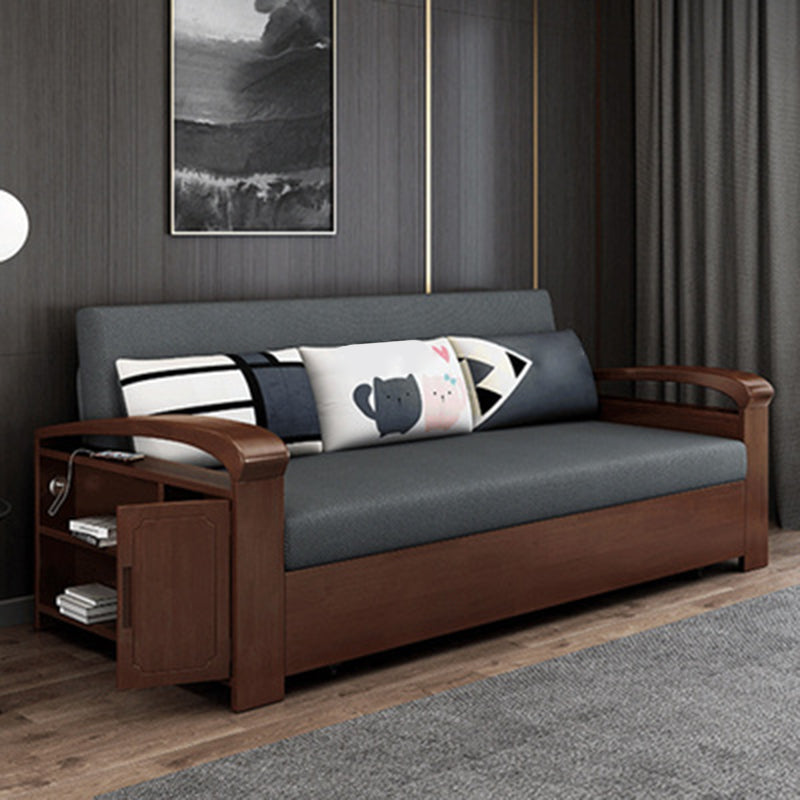 Grey Contemporary Linen Square Arm Sofa Bed Standard Sofa for Living Room