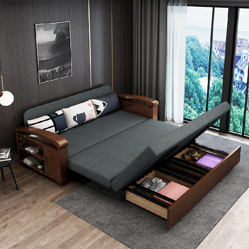 Grey Contemporary Linen Square Arm Sofa Bed Standard Sofa for Living Room