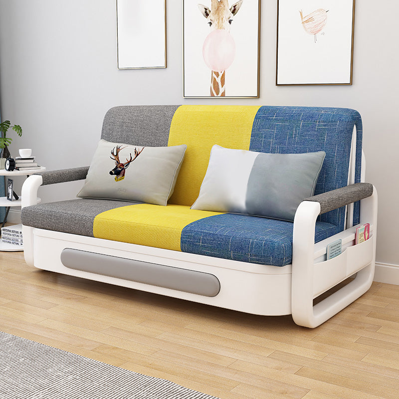 Contemporary Linen Square Arm Sofa Bed Standard Foldable Sofa for Living Room