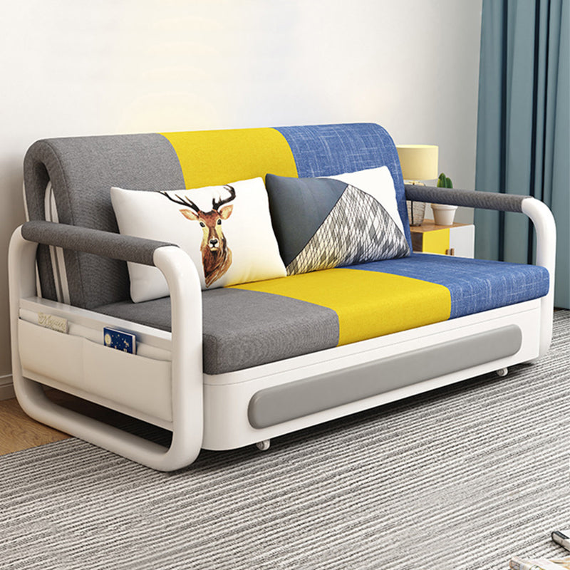 Contemporary Linen Square Arm Sofa Bed Standard Foldable Sofa for Living Room