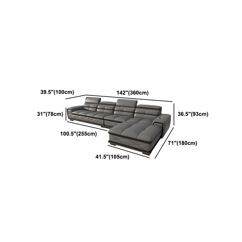 Modern Sofa Bed Leather Upholstered Grey Latex/sponge Upholstered Solid Wood Frame Sofa