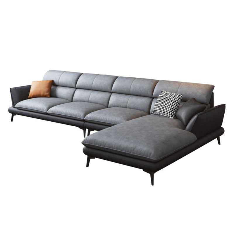 Flared Arm Sofa & Chaise Modern Faux Leather Sofa in Dark Grey