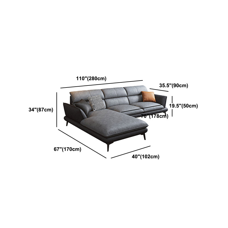 Flared Arm Sofa & Chaise Modern Faux Leather Sofa in Dark Grey