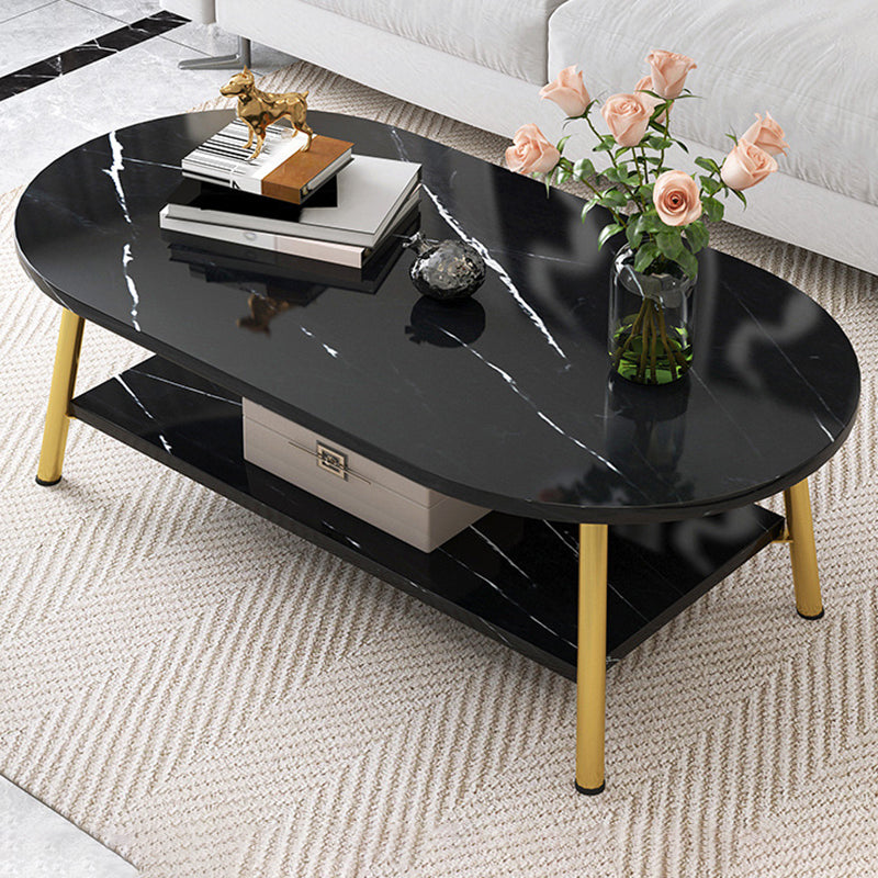 Modern Style Round/oval Wood-paneled 3/4 Leg Base with Storage Rack Coffee Table