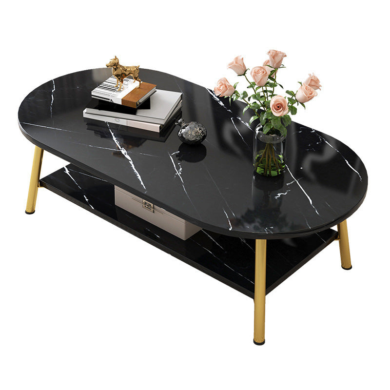 Modern Style Round/oval Wood-paneled 3/4 Leg Base with Storage Rack Coffee Table